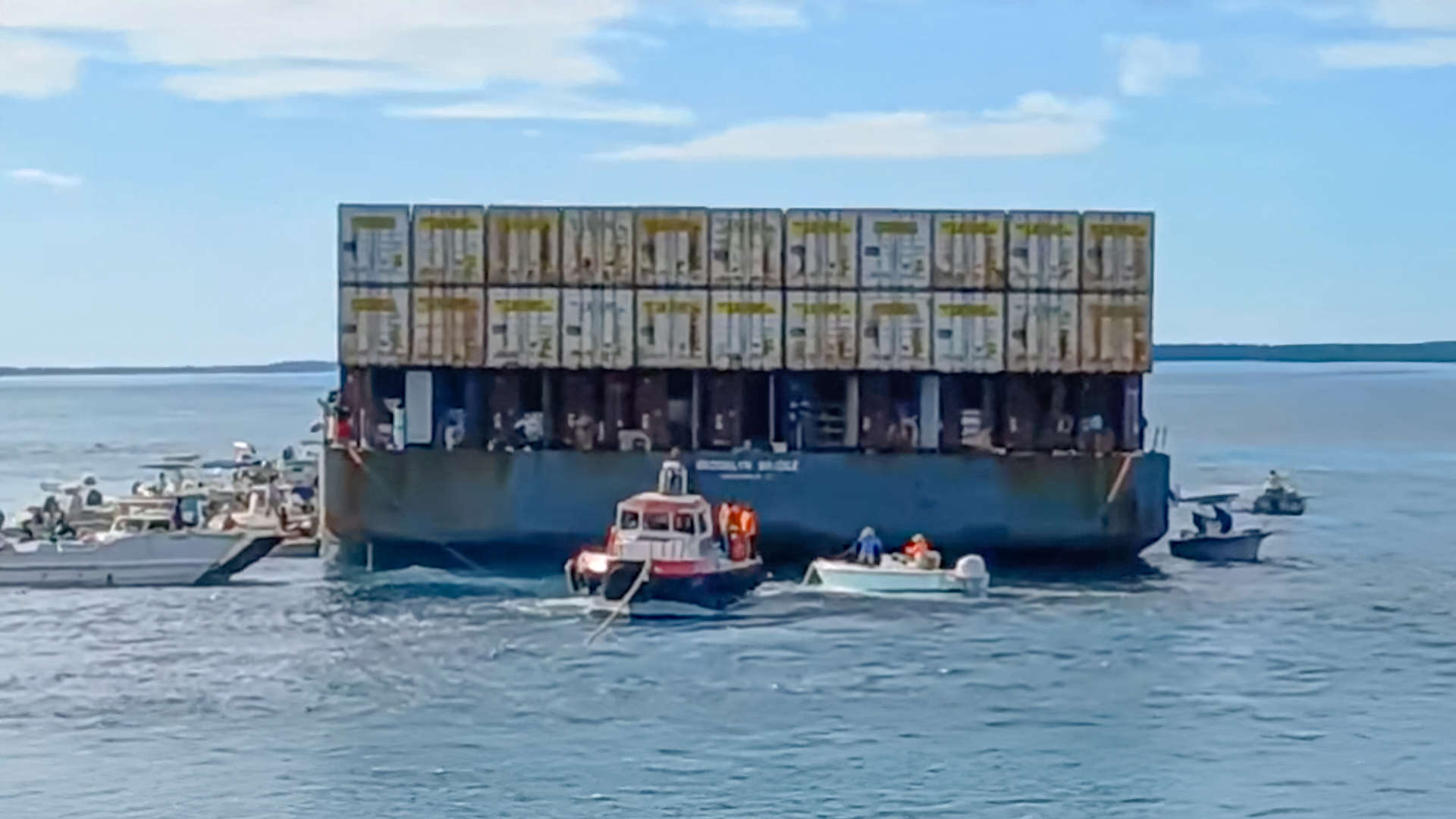Grounded Trailer Bridge Barge Looted Off Bahamas Following Mechanical Failure