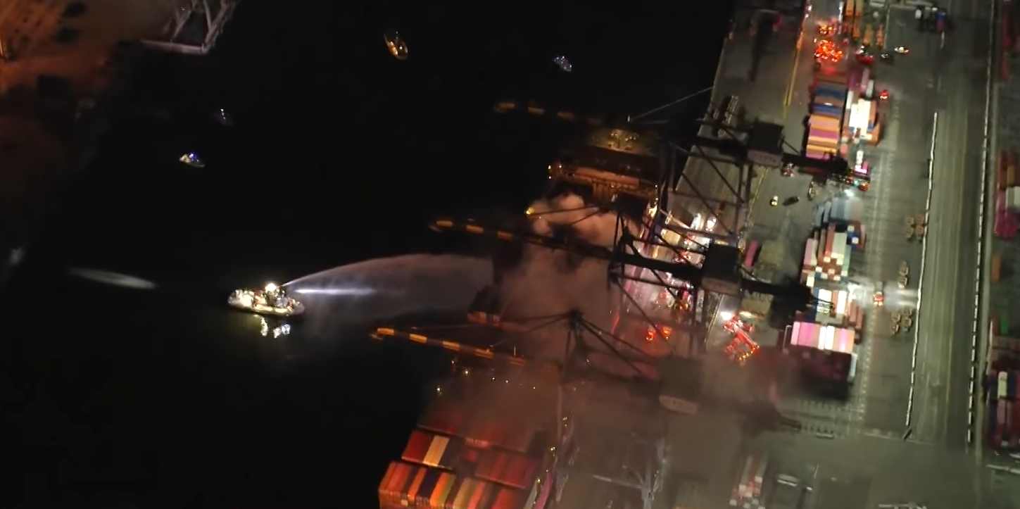 Crew Evacuated After Fire On Container Ship At Los Angeles Port